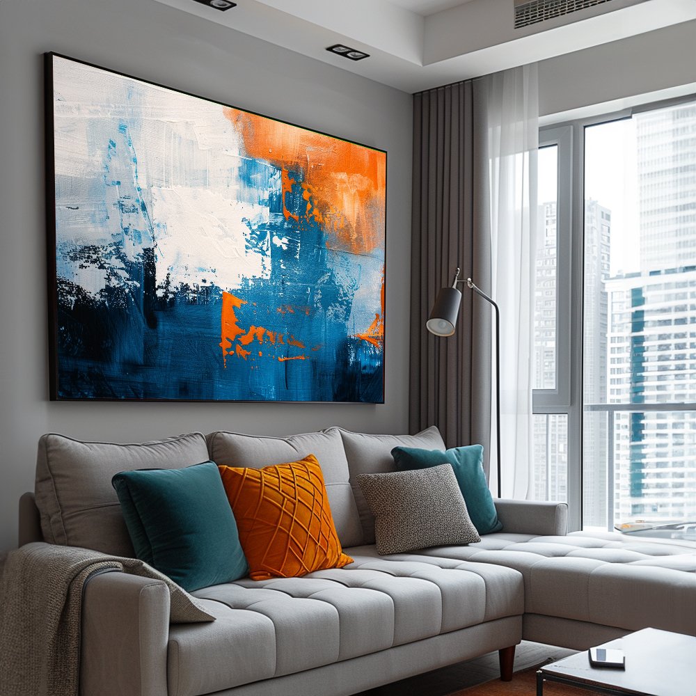Quadro Abstato Azul E Laranja