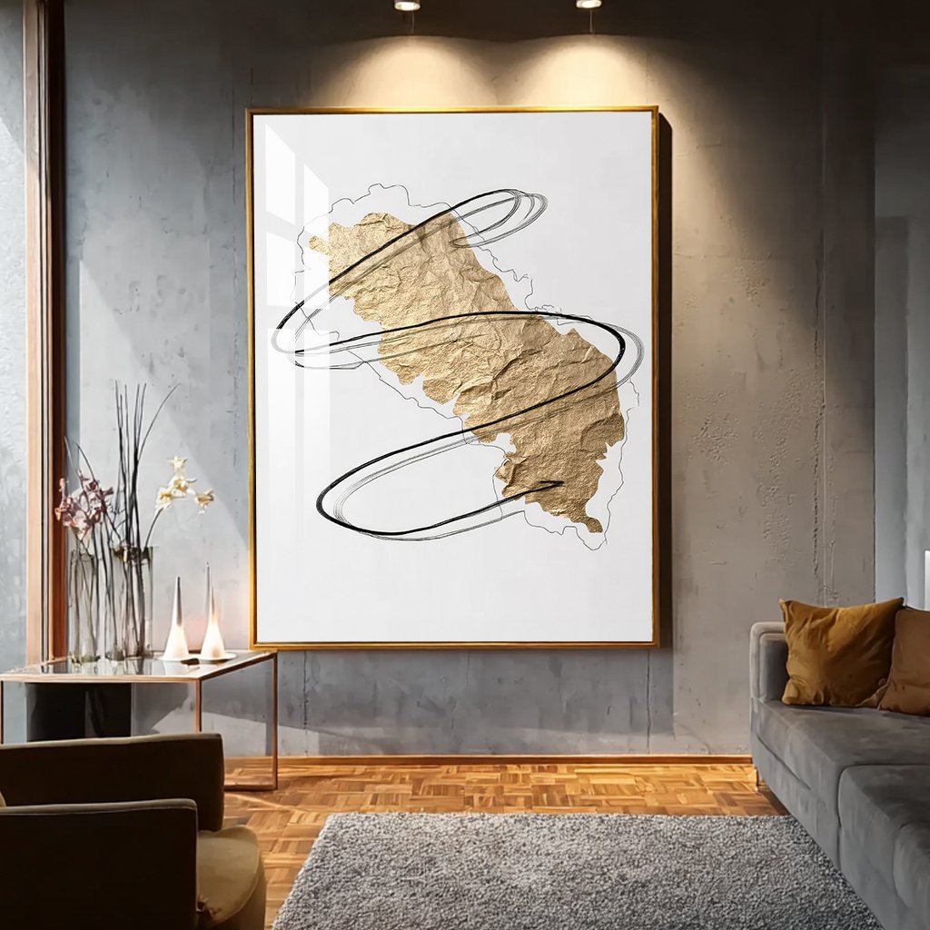 Quadro Abstrato Linha Em Ouro