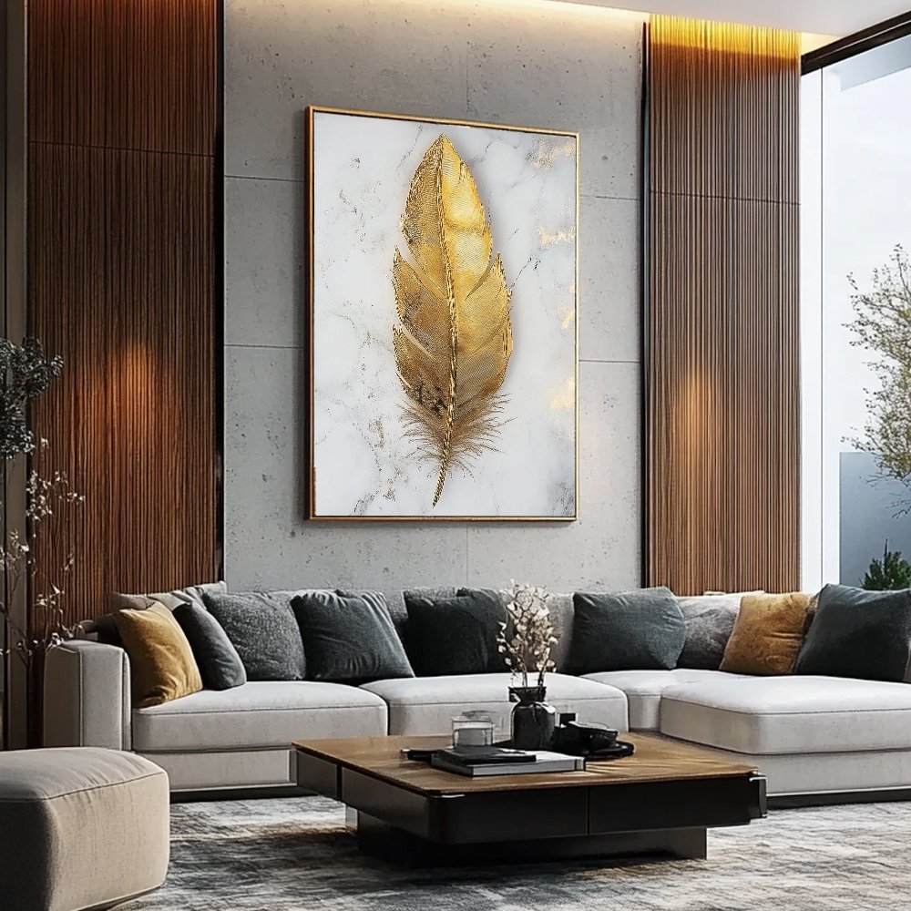 Quadro Pena Elegante Dourada