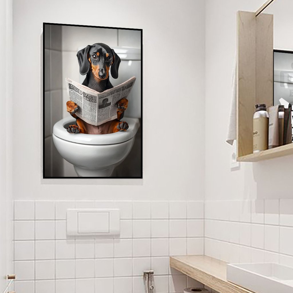 Quadro Pinscher No Banheiro