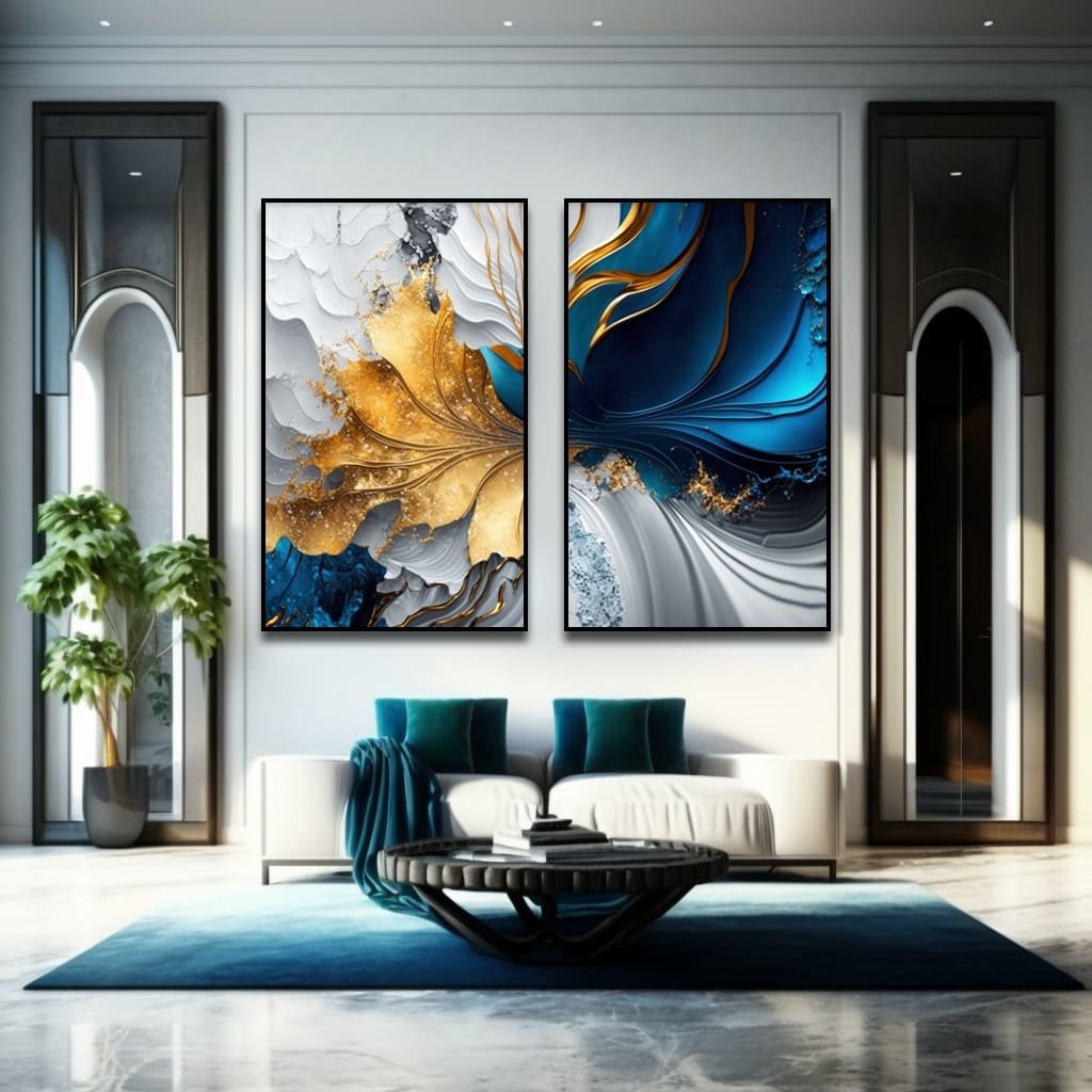 Quadros Duo Abstrato Gold and Blue