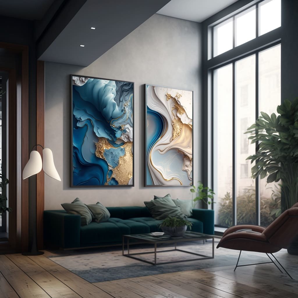 Quadros Duo Abstrato Moderno Ocean